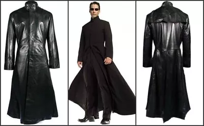 New Matrix Men Leather Trench Long Coat Jacket Overcoat Mens Leather Jacket • $239.99