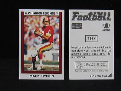1989 Mark Rypien  Washington Redskins Panini Sticker  #197 • $1.95