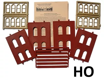 HO Scale - 4 Two Story Walls 4 Arched Windows-  Modular System  DPM-30108 • $9.49