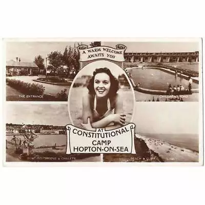 HOPTON ON SEA Norfolk Constitutional Camp Multiview RP Postcard Postmark 1956 • £6.99