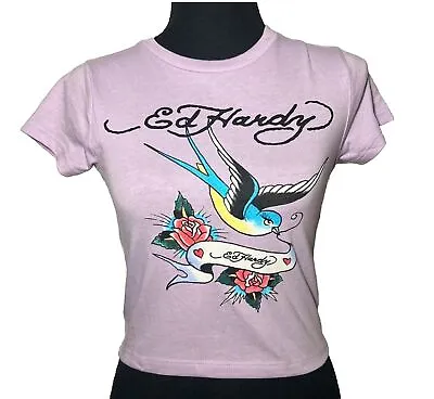 NWT Ed Hardy Women's Lavender BABY TEE Purple Crop Shirt Top Tshirt ~ Large • $28.99