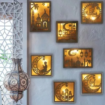 Ramadan Eid Mubarak Decorations Wall Ornaments Banner Balloons Wood Light Box • $17.99