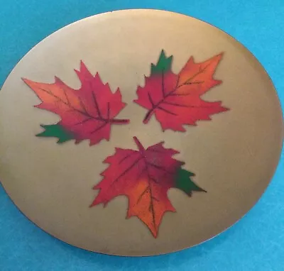 Vintage - Copper Plate W Enamel - Vivid Color - Fall Leaves - 8” • $15