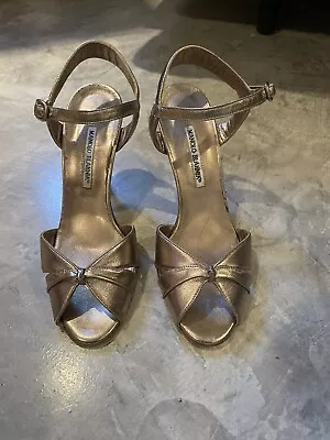 Manolo Blahnik Gold Stiletto Sandals Heels-39 1/2 • $90.45