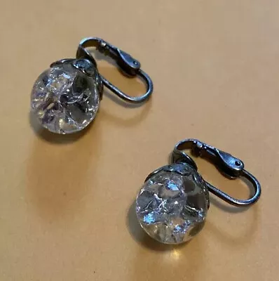 Vintage CLIP ON EARRINGS Marbled Clear Acrylic Art Deco Ball Shape • $9.90