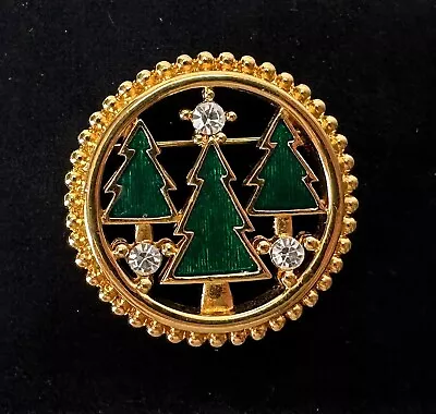 Signed MONET Gold Tone Green Enamel Christmas Trees Vintage Brooch Jewelry Lot Z • $3.25