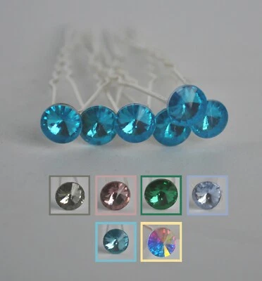 Crystal Hair Pins X 6. 8mm Round Pointed Jewels Gems. Wedding/Party/Prom UK • £5.50