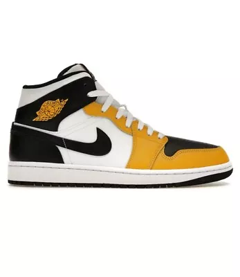 Nike Air Jordan 1 Mid Shoes Black White Yellow Ochre DQ8426-701 Men's Size 10 DS • $89.99