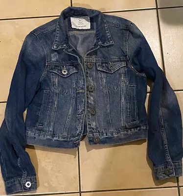 Cotton On Womens Denim Jacket Size 6 Blue Cropped Long Sleeve Collared Preowned • $25