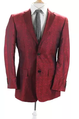 Leonardi Mens Paisley Print Notched Lapel Two Button Blazer Jacket Red Size M • $52.45