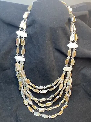 Mother Of Pearl Necklace Multi Strand Beaded Cord Shell Nugget Heavy Boho Beachy • $34