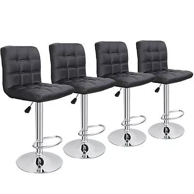 Set Of 4 Bar Stools Black Adjustable Height Dining Swivel Pub Counter Chair • $138.58