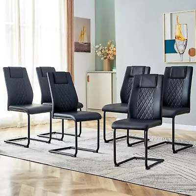 Modern Dining Chair Set Of 6 Side Chair PU Metal High Back Upholstered Kitchen • $299.99