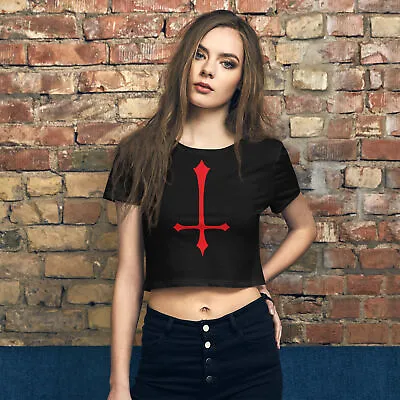 Red Inverted Satanic Unholy Cross Women’s Crop Tee • £29.92