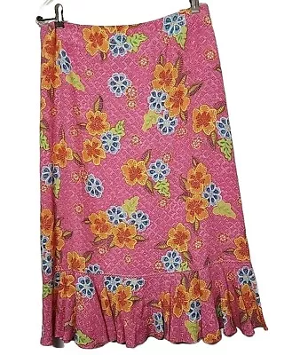 VTG Sigrid Olsen Midi Skirt Size 8P Floral Pink Multicolor Ruffle Womens  • $13.50