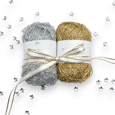 Rico RICORUMI DK Lamé Silver And Gold 2 Pack Amigurumi Crochet Yarn 10g Balls! • £1.38