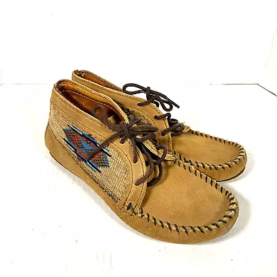 Minnetonka El Paso II Chukka Boot Tan Brown Southwestern Suede Leather Boot Sz 5 • $35