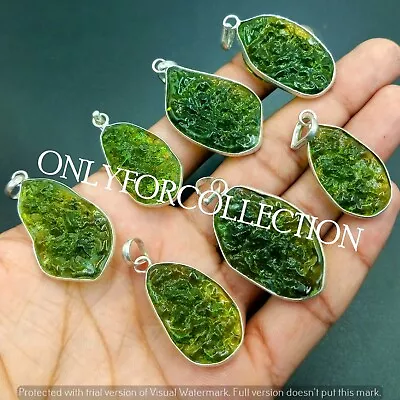 Calm Moldavite Gemstone 925 Sterling Silver Plated Handmade Lot Bezel Pendant • $4.99