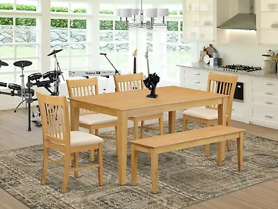6pc Capri 36x60 Kitchen Dining Table + 4 Norfolk Padded Chairs + Bench Light Oak • $870