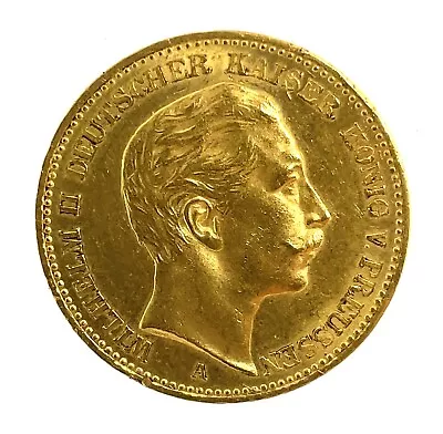 1904 A Germany Prussia Kaiser Wilhelm II 20 Mark Gold Coin  Berlin Mint AU/MS • $749.95