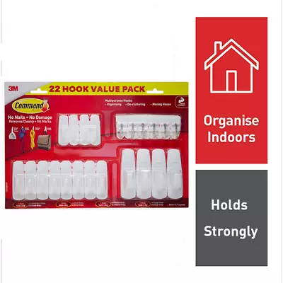 3M Command White Mixed Wall Adhesive Hanging Hooks Value Pack - 22 Pack • $43