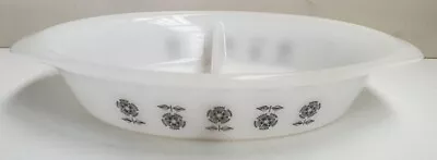 Vintage Crown Corning Minstrel Pattern Segmented White Glass Oven Dish C1970-76 • $28