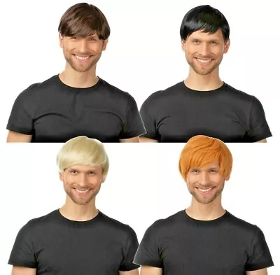 Mens Short Wig Fancy Dress Boy Band Costume 60s 70s 80s 90s Brown Ginger Blonde • £8.99