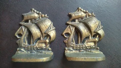 Vintage Sailboat Brass Heavy Bookends Nautical Decor • $25