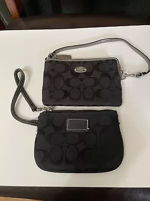 Coach Signature Black Print Wristlet Fabric Mini Small Purse. Lot Of 2 • $27.50