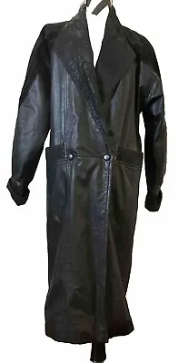 Vintage Pelle Studio Women's Black Leather Long Trench Coat Lined S • $40