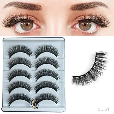 BTF 5 Pairs 3D Eye False Lashes Reusable Long Hand-made Faux Eyelashes • £2.99