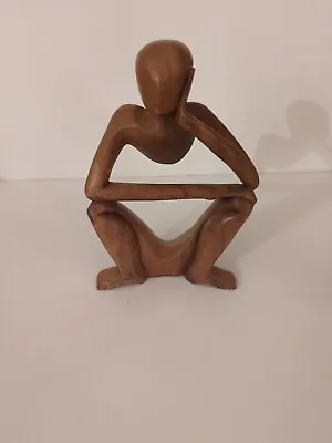 Handcrafted Modern Abstract Wood Sculpture Figure Thinking Brown • $19.99