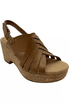 Clarks Collection Woven Leather Wedges Giselle Glow Tan • $37.99