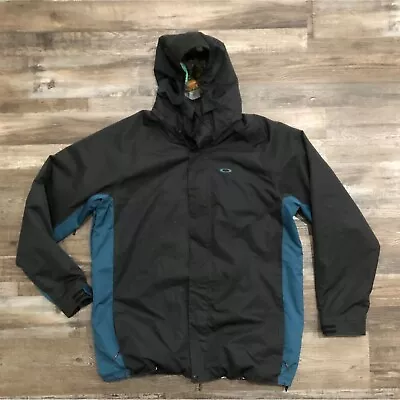Oakley Mens 2XL Black & Blue Anorak Fit Ski Snow Jacket Removable Hood • $69.97