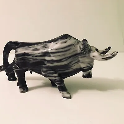 Vintage Hand Carved Charging Bull Marble Figurine 9 Inch Long Figure • $35.10
