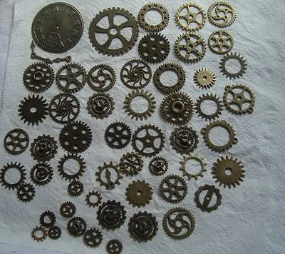 100 GRAMS OF STEAMPUNK COGS / GEARS  IN BRONZE  METAL ALLOY FROM 40mm To 8mm • £4.95