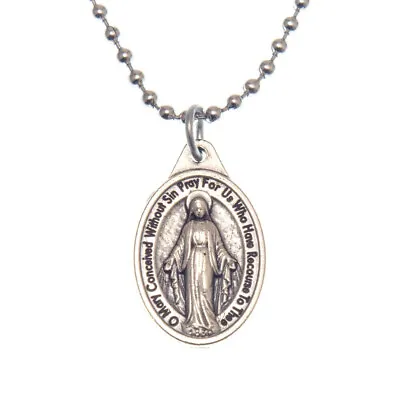 Miraculous Medal Virgin Mary Pendant Necklace 24  Chain Italy Silver Tone Alloy • $9.99