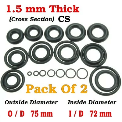 2X O Rings Nitrile Rubber  [ O/D 75mm ] [ I/D 72mm ] [ 1.5mm Thick ] Seal Washer • £3.80