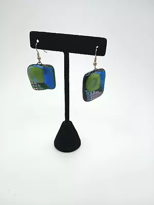 Art Glass Dangle Earrings Blue Green Shimmer Murano • $9.99