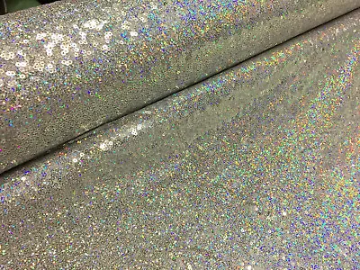 £1.20 • Buy 3mm Sequin Fabric Material Stretch Sparking Paillette 120cm Wide Silver Hologram