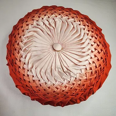 Vintage Mid Century Large Round Throw Pillow Pleated Satin Red Pink Ombre • $52.46