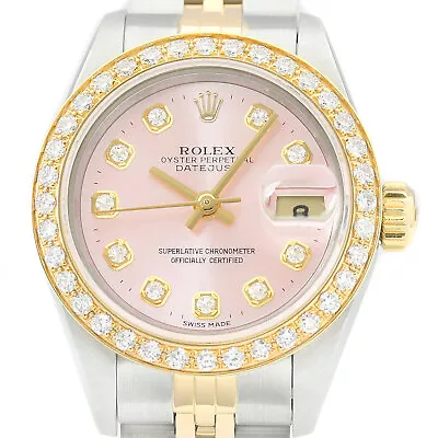 Rolex Ladies Datejust 69173 18K Yellow Gold & Steel Pink Dial Diamond Watch • $7921.31