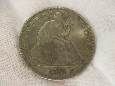 1872 Seated Liberty US SILVER Half Dollar Coin Very Fine VF Condition Rim Dings • $117.97
