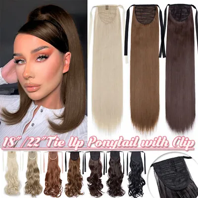 18 /22  Tie Up Ponytail Binding Hair Peice Clip In Hair Extensions Drawstring UK • £13.10