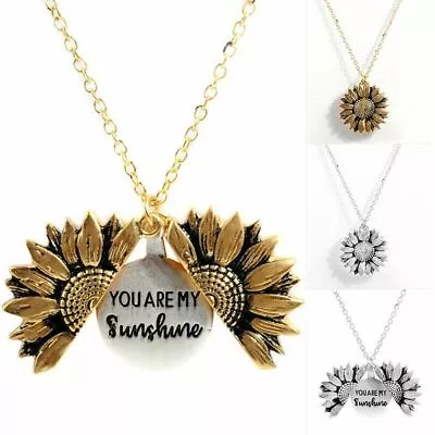 You Are My Sunshine Open Locket Sunflower Pendant Necklace Jewelry Fashion • £3.47