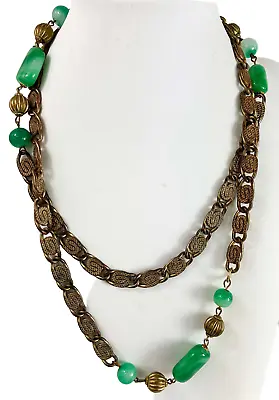 Vintage 1920s Art Deco Czech Czechoslovakia Peking Glass Necklace Sautoir 20s • $59.99