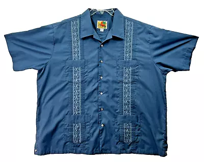 Genuine Haband Guayabera Shirt Mens XXL 2XL Blue 4-Pockets Relax • $19.95