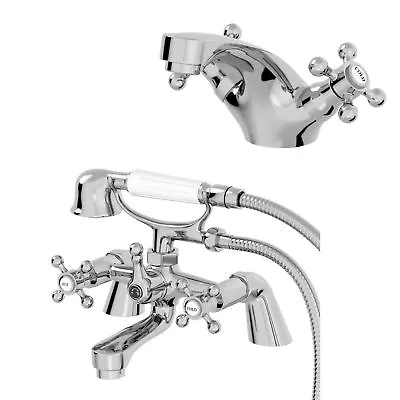 Traditional Bathroom Taps Set Mono Basin Sink Mixer Bath Shower Mixer Tap Chrome • £89.99