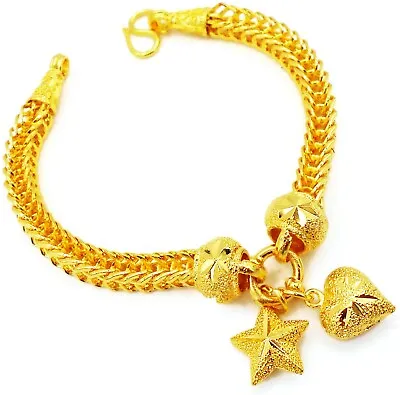 $37.63 • Buy Star&Heart Dangle 23K 24K Thai Baht Yellow Gold GP Bracelet 7.5  Jewelry Women