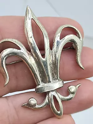 Vintage STERLING Silver POCKET WATCH HOOK Lapel Pin FLEUR De LIS BROOCH 16.9g • $44.99